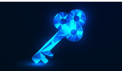 Low Poly Key Design. Security key symbol key design with neon style lighting design.
