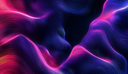 Poster - Vibrant abstract waves with glowing lines creating a mesmerizing digital landscape in purple and blue tones : Generative AI