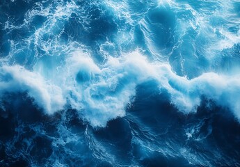 Leinwandbilder - Aerial View of Crashing Waves on Deep Blue Ocean Water Stunning Seascape and Marine Scene for Backgrounds : Generative AI