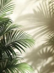 Poster - Tropical Palm Leaves Shadow Art on Beige Wall Minimalist Interior Design Calming Natural Aesthetic Home Decor Summer Vibes : Generative AI
