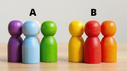 Fototapete - Two groups of people A and B. Social experiments. Control group. Surveys and statistics collection. Division into two types. Study of society and social technologies.