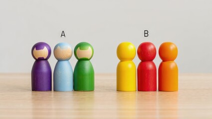 Fototapete - Two groups of people A and B. Social experiments. Control group. Surveys and statistics collection. Division into two types. Study of society and social technologies.