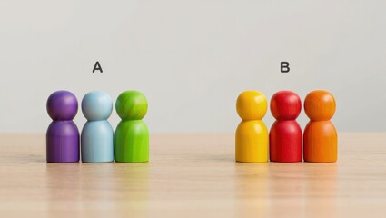 Fototapete - Two groups of people A and B. Social experiments. Control group. Surveys and statistics collection. Division into two types. Study of society and social technologies.
