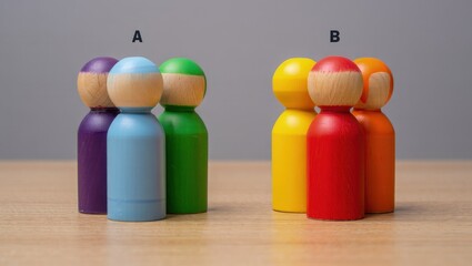 Fototapete - Two groups of people A and B. Social experiments. Control group. Surveys and statistics collection. Division into two types. Study of society and social technologies.
