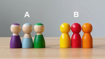 Fototapete - Two groups of people A and B. Social experiments. Control group. Surveys and statistics collection. Division into two types. Study of society and social technologies.