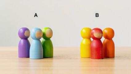 Fototapete - Two groups of people A and B. Social experiments. Control group. Surveys and statistics collection. Division into two types. Study of society and social technologies.