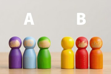 Fototapete - Two groups of people A and B. Social experiments. Control group. Surveys and statistics collection. Division into two types. Study of society and social technologies.