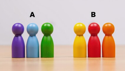 Fototapete - Two groups of people A and B. Social experiments. Control group. Surveys and statistics collection. Division into two types. Study of society and social technologies.