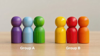 Fototapete - Two groups of people A and B. Social experiments. Control group. Surveys and statistics collection. Division into two types. Study of society and social technologies.
