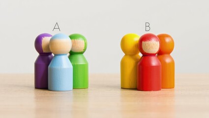 Fototapete - Two groups of people A and B. Social experiments. Control group. Surveys and statistics collection. Division into two types. Study of society and social technologies.