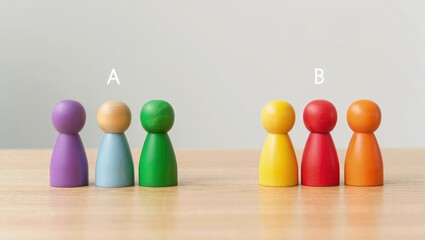 Fototapete - Two groups of people A and B. Social experiments. Control group. Surveys and statistics collection. Division into two types. Study of society and social technologies.