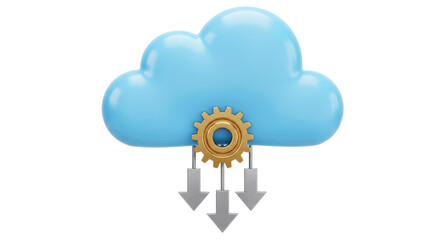 Wall Mural - isolated cloud with gear and arrows symbolizing data download