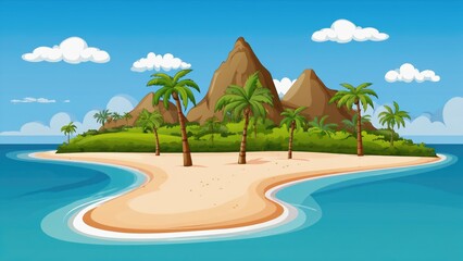 Wall Mural - Island scene with palm trees and calm ocean waters, suitable for travel or nature-themed projects