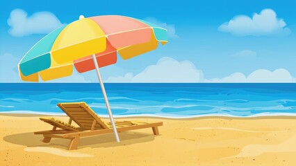 Wall Mural - a person sitting on a beach chair under an umbrella on a sandy beach
