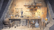 © Oleksandr - A workshop belonging to an alchemist, showcasing the visible changing of elements as they shift between different forms and properties.