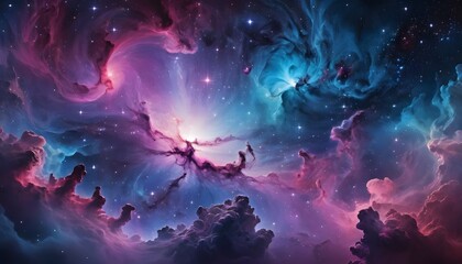 Poster - Cosmic Dreamscape, Abstract Nebula Art, Purple, Blue, Pink Swirls. Twinkling Stars Add Depth And Sparkle, A Dreamy Landscape Inspires Wonder.