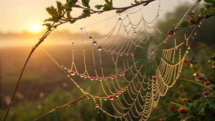 spider web with dew drops