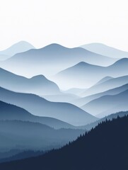 Poster - Layered hills rise in subtle fog during early morning light, creating a serene landscape of nature’s tranquility and beauty