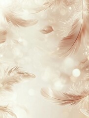 Poster - Floating feathers create a delicate atmosphere with sparkles on a creamy background, enhancing a serene and calming ambiance