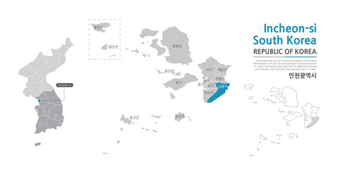  13. Map of Incheon showing administrative districts with white lines on gray background