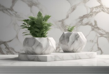 Wall Mural - marble 3d rendering product display podium leaves background white nature composition show three-dim