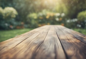 Wall Mural - view flawless background table blurred summer garden wooden product showcase spring green natural su