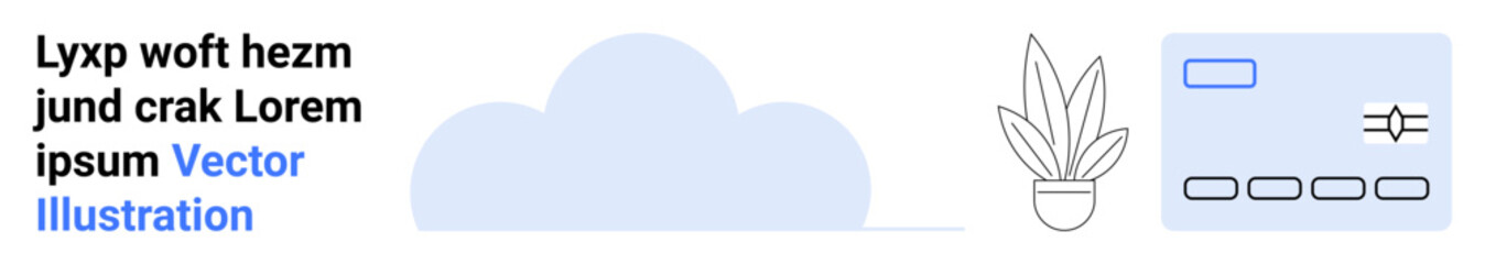 Cloud graphic alongside a potted plant and modern user interface components. Ideal for technology, environment, innovation, simplicity, user experience, web development, flat landing page banner