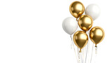 Bunch of gold and white balloons for party celebration, cut out transparent