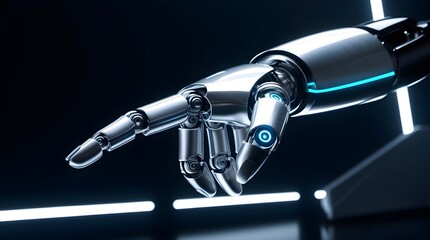 detailed chrome robot hand gesture in cinematic lighting for use in digital concept art and sci fi render
