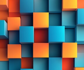 Wall Mural - abstract blue and orange geometric background with dynamic squares, digital technology concept, mode