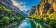 © Four888 - Breathtaking Panoramic View of a Mountain River Canyon Majestic Scenery and Flowing Water