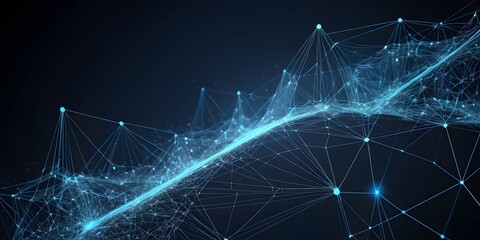 Aufkleber - Futuristic Network, Abstract Blue Data Stream, Digital Connection Points, High Tech Background. Technology Landscape Showing Interconnectedness, Data Flow, And A Modern Virtual Environment.
