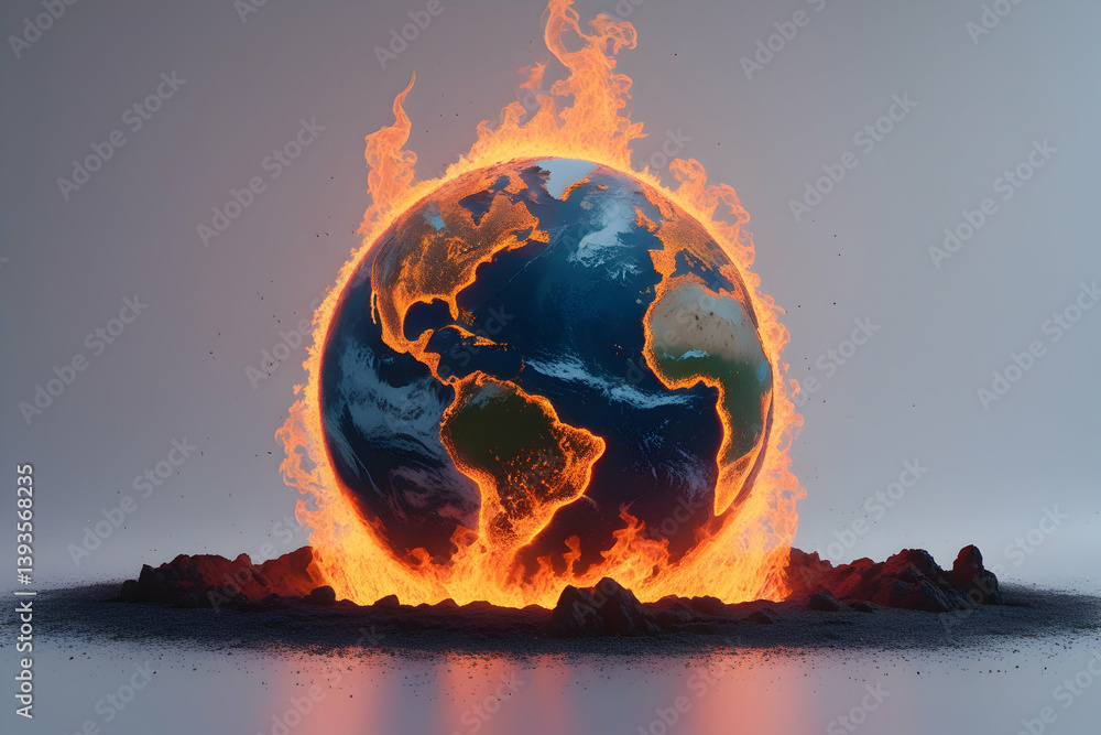 Earth Half in Flames: A Desert Contrast,Global Warming. World collapse ...