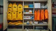© Sawat - Chemical storage cabinet organized by hazard class with spill kits and MSDS binder nearby