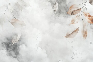 Leinwandbilder - Floating leaves in soft neutral colors against a backdrop of clouds create a calming composition that evokes natural rhythm and serenity