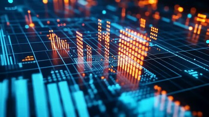 Dynamic Flow of Data Visualization on a Digital Grid, Abstract Technology Background