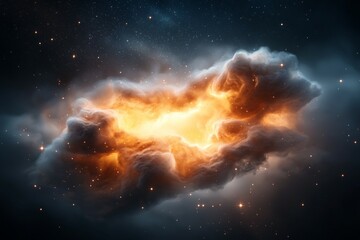 Wall Mural - space cloud with a bright yellow star in the middle