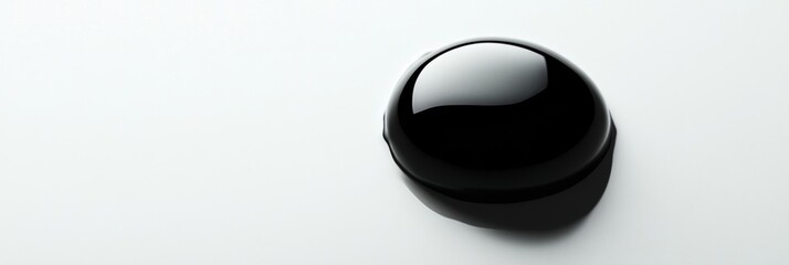 Aufkleber - Glossy black droplet glistens on white surface under dramatic lighting creating a striking contrast of textures and colors