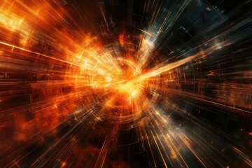 Wall Mural - abstract fiery vortex, radiating energy, intense light, digital art, futuristic technology.