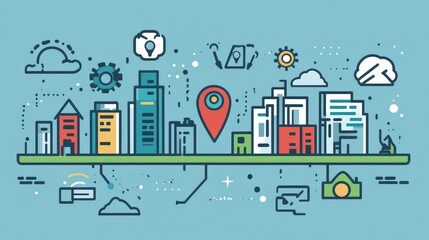Icon board with business concepts pinned for development and app interface planning