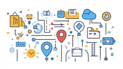 Icon board with business concepts pinned for development and app interface planning