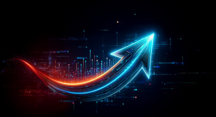 Wall Mural - a vibrant, glowing arrow streaks upwards against a dark backdrop, symbolizing growth and progress. b