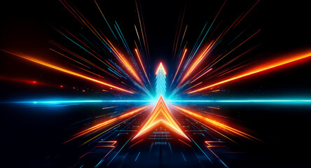 Wall Mural - dynamic abstract design of blue and orange light rays bursting from center, conveying speed, motion,