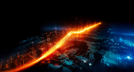Wall Mural - abstract image of bright orange upward line on dark backdrop. symbolizing growth and progress, the v