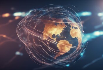 Wall Mural - globe technology connection around theme light effect global concept flow network earth futuristic c