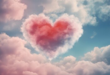 Wall Mural - floating happy heart background valentines sky painting clouds themed abstract created day technolog