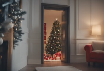Wall Mural - room opening door living christmas decorative evergreen colours handle celebrate holiday house colou