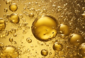 Wall Mural - bubble abstract oil background yellow golden closeup wet shiny water oily space gold rain detail dri