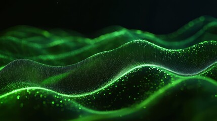 abstract cyberpunk digital landscape flowing green waves chiaroscuro lighting dynamic composition