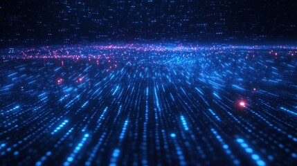 Abstract Digital Landscape with Flowing Data Streams in Cyberpunk Style with Neon Blue Lighting and High Contrast